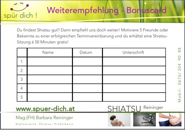 Gratis Shiatsu Emfpehlung Bonuscard
